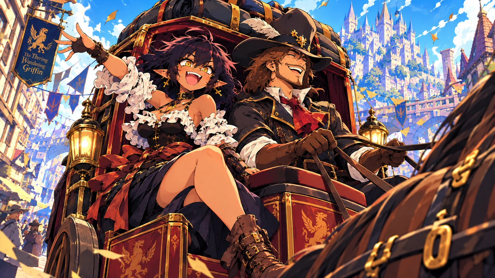 After jumping from teleportation circle to teleportation circle to teleportation circle, Yona had the chance to have a ride on a.... STAGECOACH!!!!

Damn, it was so impressive ! The wind, the cobblestones under the wheels, the scent of horseshit !

Wow, what an era to live in!

Huh? Crossing the whole continent in 5mn? Yeah, it was nice, but I didn't see any of it... But, then : STAGECOACH!!

WWOOOHOOOO!!!!! <3